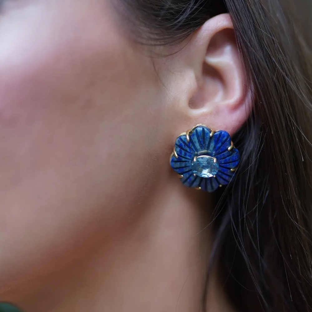 Nicola Bathie Jewelry Lapis Flower Studs